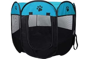 Coolty Folding Fabric Pet Playpen, Puppy Dog Cat Play Pen, Portable Pet Tent, 8 Panel Kennel for Dogs Cats Rabbits and Small Animals, 73 * 73 * 43cm (Blue)