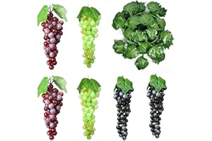 MOLYORCH Morlight061 Set of 6 Artificial Grapes + 1 Plant Garland Vine, Decorative Plastic Grapes, for Wine Decoration, Faux Fruit Props, Celebration, Wedding, Garden, Office (3 Colours), 17 cm