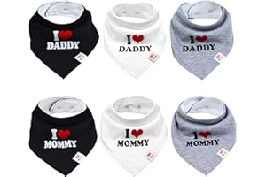 M.M.C. Baberos triangulares para bebé I Love Mommy y Daddy, 6 unidades, de algodón, para niños y niñas