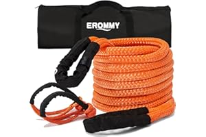 Erommy Kinetic Recovery Tow Rope with 2 Soft Shackles,9m Elongation over 30% Heavy Duty Tow Strap(14500kg) for Car Pickup Truck Tractor Jeep RV etc. Rescue in Snow,Sand and mud Environments,Orange