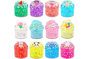 KAOERDCE 12 Pack Slime Kit - 8 Clear & 4 Fluffy Butter, Easter Peach Jelly Cube Crunchy Crystal for Birthday Party Favor, Soft Non-Sticky Sensory Toys for Girls and Boys, 6-12