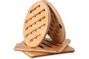 Conisy Odporne na wysokie temperatury podstawki pod garnki, zestaw 4 szt., bambusowe, antypoślizgowe, nadają się do prania, do kuchni, miski, garnka, patelni i talerzy (15 cm)