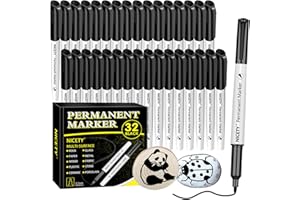 NICETY Black Permanent Markers Pens - 32 Pack Fine Point Permanent Marker Pens Set For Artists Adults, Use On Glass Rock Paper Ceramic Wood Metal Plastic For Marking