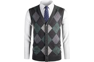 Herothorn Gilet Maglia da Uomo con Diamante Spesso Argyle Maglieria Senza Maniche Maglione Cardigan Scollo a V Smanicato Pullover Panciotto Canotte con Bottone
