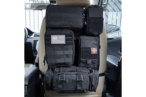 BXBXHD Universal Tactical Car Seat Back Organizer Bag Tactical Molle Vehicle Organizers Panel Gear Accessories with 5 Different Size Molle Pouches for Car Truck Ford Jeep Vehicle (B style-Black)