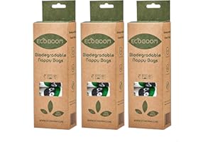 ECOGREENLIVING Eco Boom Compostable Nappy Bags 100% Plastic Free certified compostable EN13423 (3 boxes of 100 bags, 300 bags total) 15 rolls each roll contains 20 bags