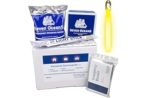 EVAQ8 - Kit di Sopravvivenza da 1 Persona, Include Razione Alimentare, Acqua Potabile, Coperta, Luce di Sicurezza e Compresse di Purificazione dell'Acqua