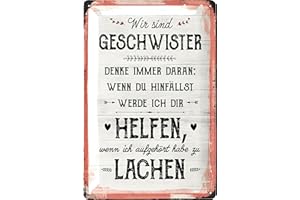 ‎LANOLU LANOLU Retro Blechschild Geschwister Geschenk für GESCHWISTER LACHEN HELFEN Schild als Geschenke für Bruder und Geschenke für Schwester lustige Sprueche Schilder in Holzschild Optik, 20x30cm