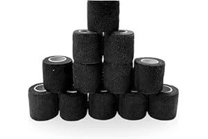 SUPERBE Black Self Adhesive Bandage Tape 5cm x 4.5m, Cohesive Bandages Wrap, Vet Wrap Sports Bandage Ideal for Sports, First Aid, Knee, Ankle and Wrist (Black, 12 Rolls)