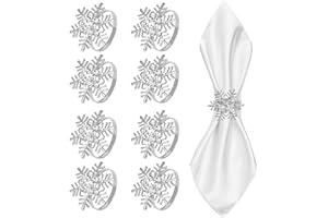 BUCOMTU Servilleteros De Navidad 8 Piezas Copo de Nieve Anillo de servilleta Servilletero para Decorar mesas en Bodas,Fiestas y Cenas de Navidad (Plata, Diámetro del Anillo Circular 4 cm)