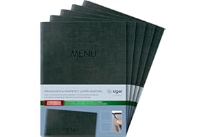 SIGEL SM207 Set of 5 Menu folders with elastic cord,with 2 Transparent Pocket for 8 DIN A5 Sheets, embossing Menu, anthracite