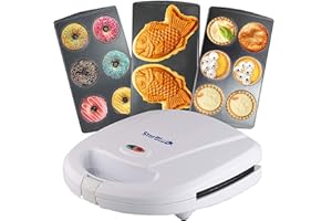 StarBlue Appareil Pour Petits Beignets, Tartes Et Quiches, Machine A Taiyaki, 3 En 1, Avec Plaque Amovible, 220-240 V CA, 50/60 Hz, 700-800 W, Blanc