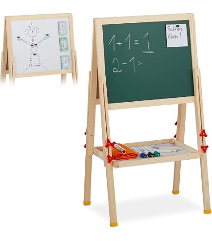 Lavagna Doppia Faccia 3 In 1 Per Bambini - Con Cavalletto, Pennarelli, Gessi E Magnet, Verticale/Orizzontale, 115x42x39 Cm