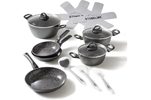 ‎STONELINE STONELINE Ceramic Topfset für Induktion geeignet, 14 teilig, Kochgeschirr Set mit Glasdeckel, PFAS-freie Keramik Antihaftbeschichtung und echten Steinpartikeln
