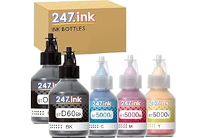 GENERIC 247.ink Compatible BTD60 & BT5000 Ink Bottles for use with Brother DCP-T310 DCP-T510W DCP-T710W MFC-T810W MFC-T910W Printers, Set of 5 (2 x Black, Cyan, Magenta, Yellow)