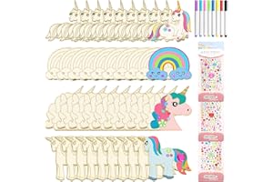 TOPJOWGA Einhorn Bastelset Kit, 51 Stück Einhorn Holz Bastelset, Einhorn Handwerk Bemalen, Einhorn zum Bemalen, Holzbastelsets für Kinder, Einhorn Bastelset für DIY Kinder Malen Dekoration