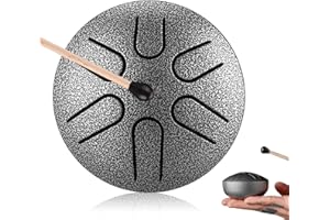 Molbory Tongue Drum, Steel Tongue Drum, Mini Zungentrommel 3 Zoll 6 Töne Stahlzungentrommel Handpan Drum, Handtrommel Percussion Klangtrommel mit Schlägeln Meditation Yoga Klangheilung(Silber)