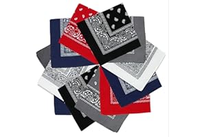 FIANA FASHIONS Mens Womens Paisley Multi-Purpose Bandana Cotton Cowboy Neckerchief Headband Colourful Print 57x57cm Assorted, Pack of 12