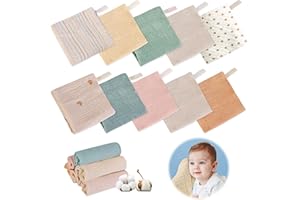 Vegena Lot de 10 gants de toilette en mousseline pour bébé - 23 x 23 cm - Gant de toilette pour bébé - Mouchoir en mousseline - Gant de toilette pour bébé garçon et fille (aléatoire)