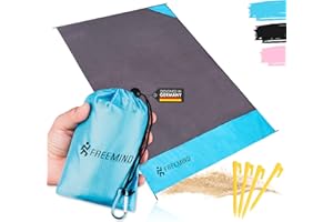 ‎FREEMIND freemind® Stranddecke - ultraleichte, dünne Picknickdecke ohne Polsterung - 140 x 200 cm - wasserabweisend, kompakt, sandfrei - mini Pocket Blanket für Reisen, Camping - inkl. 4 Heringe, Karabiner