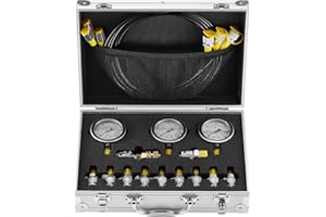 VEVOR Hydraulic Pressure Test Kit, 250/400/600bar, 3 Gauges 11 Test Couplings 3 Test Hoses, Excavator Hydraulic Test Gauge Set with Portable Carrying Case for Excavator Tractors Construction Machinery