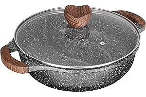 Sitram 716948 Sauteuse 2 compartiments Ø28 cm en fonte d’aluminium – Revêtement anti-adhérent sans PFOA effet pierre – Marmite Shabu avec couvercle en verre – Tous feux dont induction