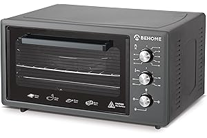 BEHOME Forno Elettrico Ventilato 48 litri con Girarrosto, Autopulente e Smaltato, Temperatura fino a 320° Doppio Vetro con Luce Interna e Timer 2 Teglie e 1 Griglia (Grigio)