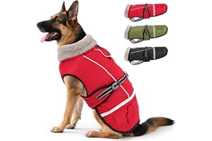 Woiil Hundemantel Winter, Hundemantel Wasserdicht für Grosse Hunde mit Verstellbaren Schultergurten, Warm Hundejacke aus Fleece, Reflektierende Streifen, Geeignet für Deutsche Schäferhunde (XXL,Rot)