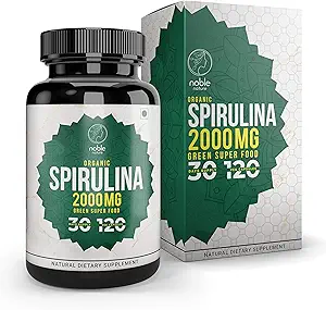 Noble Nature Organic Spirulina Capsules 2000Mg Per Serving, 120 Veg Capsules | 100% Natural and Organic | Vegan, Non-GMO | Immunity Booster, Superfood Supplement & Natural Multivitamin |