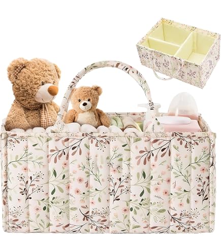 Panier Rangement Bébé Portable – Organisateur Table à Langer Avec Compartiments, Pour Couches, Lingettes (rose)