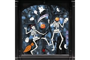 Large Halloween Window Stickers, Isisyu 9 Sheets Halloween Window Decorations with Skeleton Bats Spider Ghost, Reusable Double Sided Hallowe'en Window Cling Decals for Hallowe'en Party Indoor Outdoor