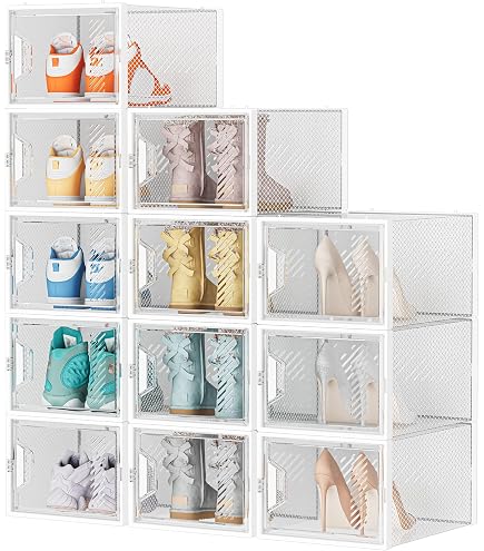 3 Stück Schuhboxen Stapelbar Transparent,Hartplastik Schuhkarton Mit Deckel Groß Größe