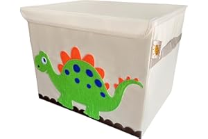 Ezylivin Toy Box with Lid - Durable Folding Kids Large Toy Storage Boxes for Games Toys & Books, Nursery Chest, Boys & Girls Bedroom Collapsible Fabric Toybox Organizer, Fun Dinosaur design