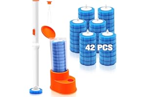 JEHONN Brosse WC Jetable Recharge avec Pince, Nettoyeur Toilette avec Produit, 42 Recharges de Détergent Support pour Evier, Baignoire et Lavabo (Orange)