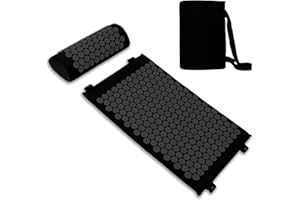 Belmalia Acupressure Set with Neck Cushion for Relaxation + Well-Being | Easy Transport Acupuncture Mat and Pillow Set | Massage Mat with Carrying Handles | Black