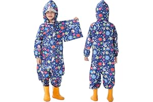 Fewlby Chubasquero Impermeable Niños Poncho de Lluvia Niñas Chaqueta Impermeable Ligero Abrigos de Lluvia Mono Impermeable con Capucha Traje de Lluvia 1-10 Años
