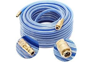 Wiltec Tuyau d’air comprimé PVC 20 m – Diamètre extérieur 12 mm – Flexible pneumatique pour compresseur – Gaine en tissu – Raccord rapide