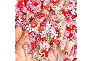 TASTETREASURE 50PCS 3D Nail Art Charms Assortment, Cute Resin Nail Decorations Kit, Mixed Designs like Flowers, Strawberries, Stars, Bows & Butterflies, DIY Nail Supplies for Manicure, Cell Phone Case Decor