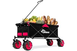 SAMAX Chariot à Main de Transport Chariot de Jardin Charrette à Bras Remorque á Main Pliante Offroad - Noir/Rouge