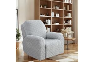 OKYUK OKUYUK Recliner Chair Cover, 4-Pieces Stretch Recliner Covers for Recliner Chair Soft Reclining Chair Slipcover Furniture Protector for Dogs Cats (Light gray, 1 Seater)