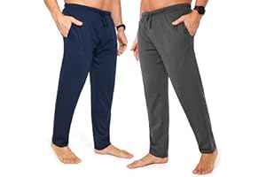 CityComfort Largo Pantalon Pijama con Bolsillos para Hombre, Pack de 2