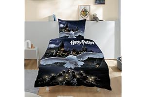 ‎FAMILANDO Harry Potter Bettwäsche Deckenbezug 135x200 & Kissenbezug 80x80 cm · Kinderbettwäsche Oeko-Tex Zertifiziert aus 100% Baumwolle mit Reißverschluss · Bettwäsche mit Wende-Motiv Eule Hedwig & Hogwarts