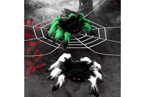 LOVEXIU Halloween Ragnatele 140cm,Halloween Ragno Peluche Gigante 26cm,Halloween Decorazioni Horror,Ragnatele Finte Halloween Ragno,Giardino,Festa Halloween All'Aperto Lapide Casa Stregata Giardino