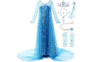JerrisApparel Mädchen Prinzessin Pailletten ELSA Kostüm Kleid Festzüge Party Ankleiden (110, Blau mit Zubehör)