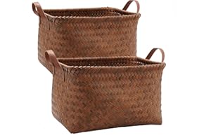 UWENKJIE woven storage basket、large wicker storage baskets、baskets for shelves、dirty clothes basket 2-piece set (size: 38x26x25)