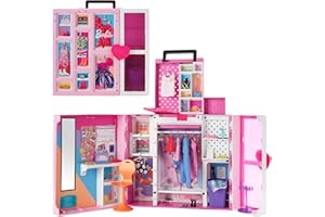 Barbie Fashionista Armario de ensueño 2.0 Maletín para gardar ropa de muñeca con +30 accesorios de moda, muñeca no incluida, juguete +3 años (Mattel HBV28)