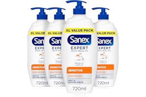 Sanex Body Wash - Expert Skin Health - Sensitive Shower Cream - Dermatologist Tested Gentle For Sensitive Skin - Multipack - 4 Pack - 720ml Bottles