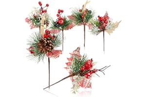 Com-four® 6X Rami Decorativi da Appendere, Fiori per Bricolage, Decorazioni per Regali e Pot-pourris (6 Pezzi - a Scacchi Rossi)