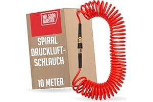 mr. soda blaster | leichter Spiral-Druckluftschlauch 10 Meter passend für Kompressoren | 6,5 x 10 mm | robustes PU Material | stabile Messing-Kupplungen | PVC Knickschutz | max. 10 bar