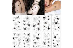 KYWLCO Halloween Temporäre Schwarz Spinnen Tattoos, Temporäre Gesicht Tattoo, Tag der Toten Make-up Aufkleber für Männer Frauen Kind Karneval Maskerade Bachelorette Party Fright Night
